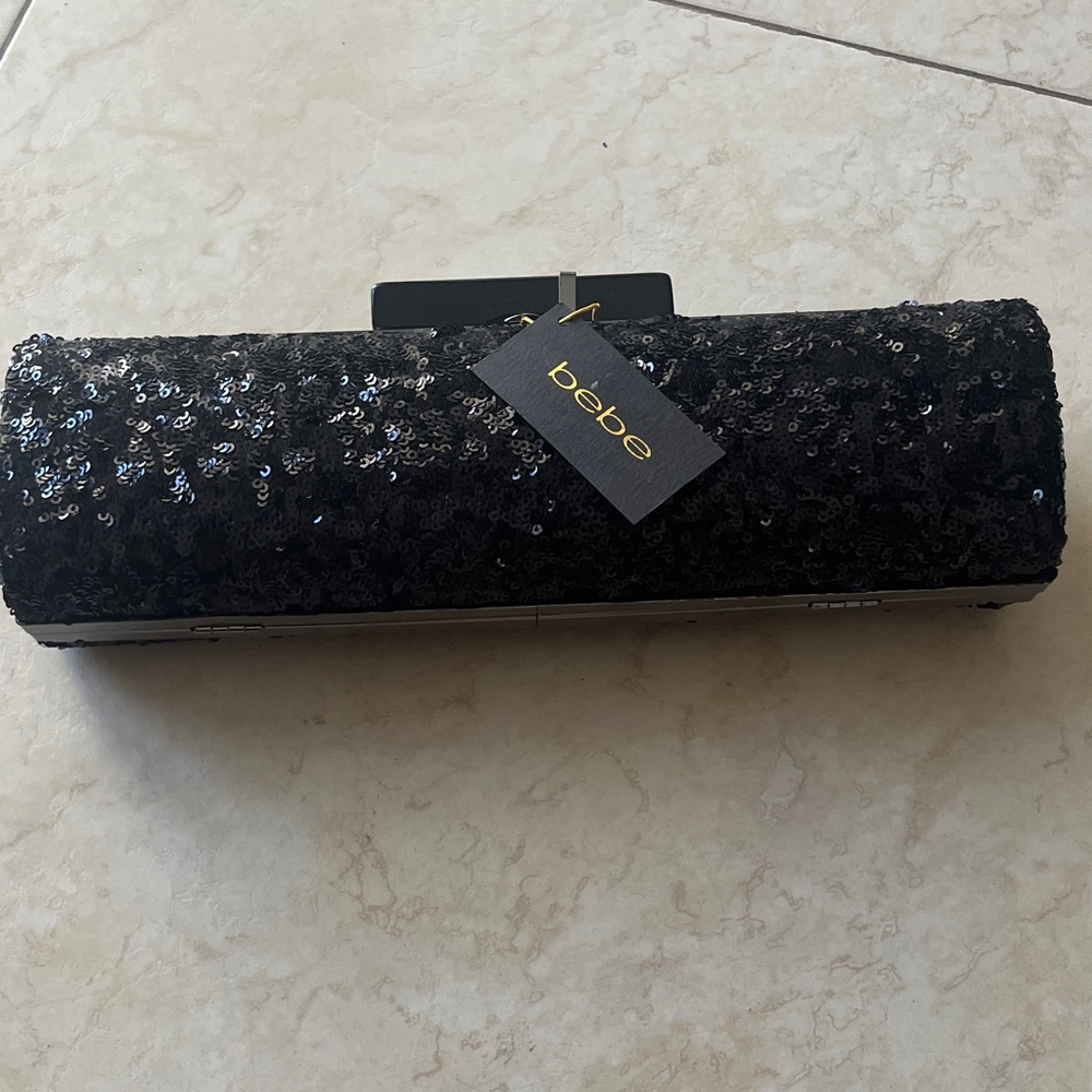 Bebe Sparkling Black Sequin Wristlet